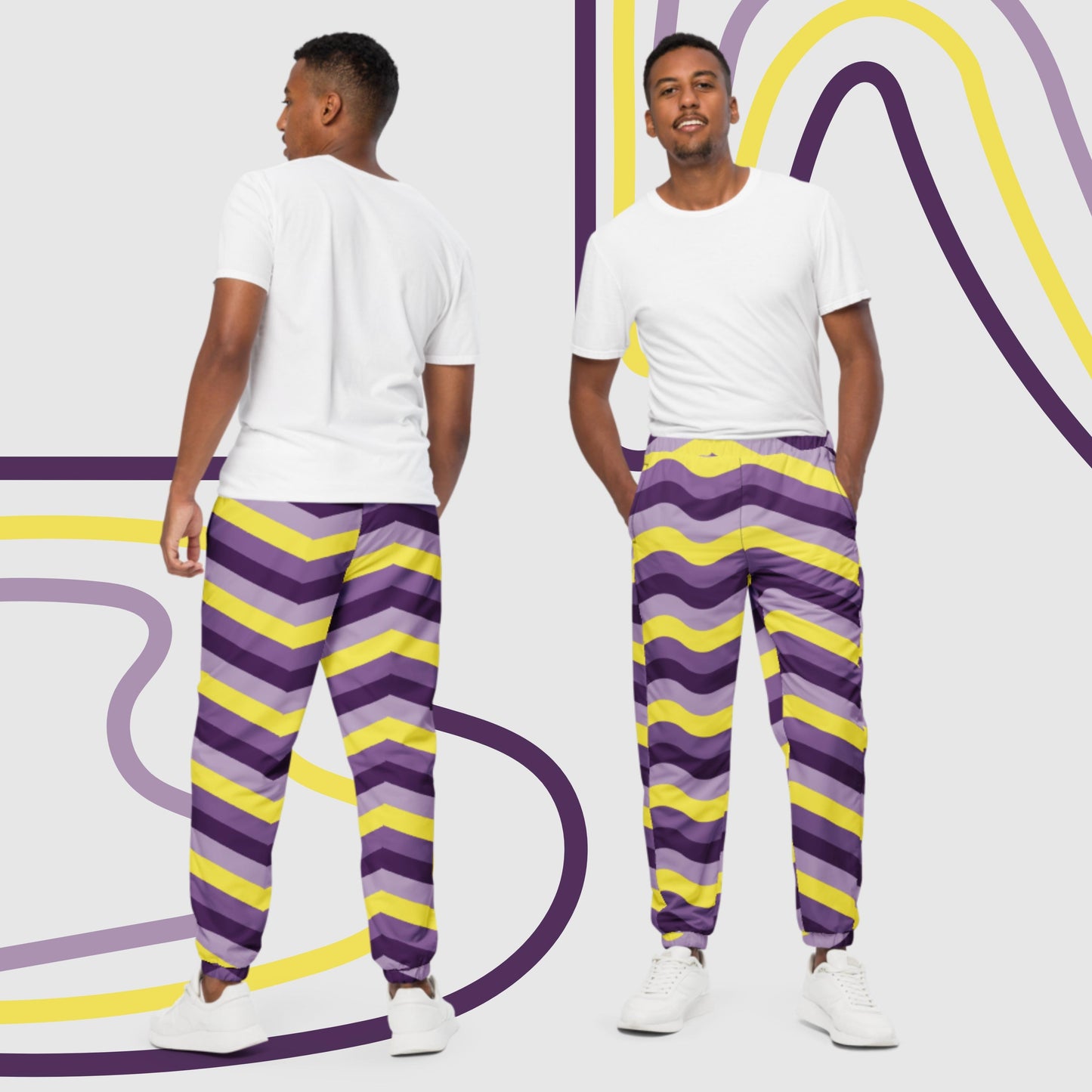 Custom Unisex Retro Purple Wavy Lines Track Pants | PERSONALIZED - ChoreGirl