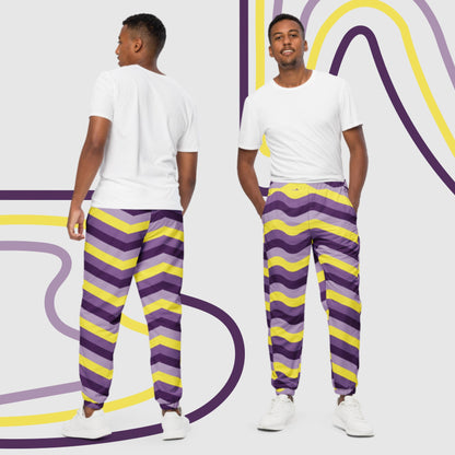 Custom Unisex Retro Purple Wavy Lines Track Pants | PERSONALIZED - ChoreGirl
