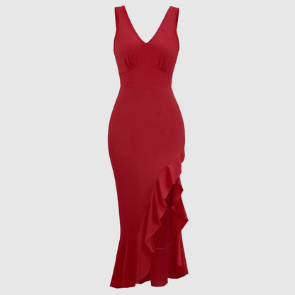 Women's Elegant V-neck Sleeveless Ruffled Skirt Dress - ChoreGirl