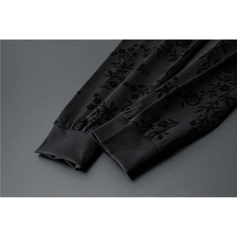 Men's Elegant Jacquard Round Neck Long-sleeved Sweatshirt and Trousers Two-piece Outfit Set - ChoreGirl