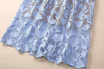 Women's Elegant Vintage Crocheted Round Neck Short Sleeve Dress - ChoreGirl