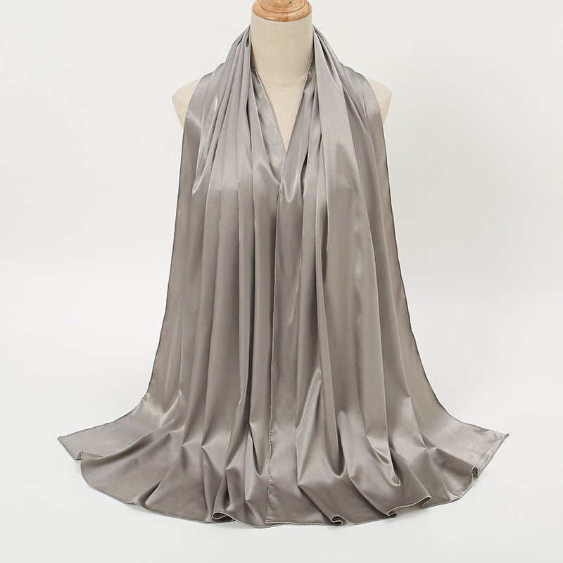 Women's Elegant Pure Color Pearl Satin Scarf - ChoreGirl