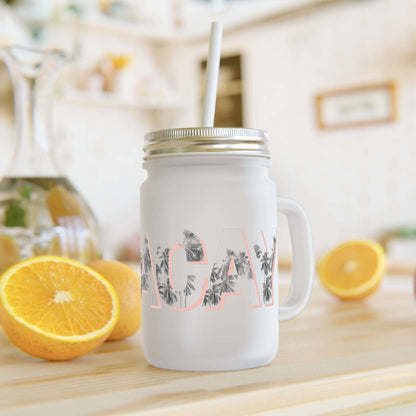 Custom Vacay Print Mason Jar with a straw and lid | PERSONALIZED - ChoreGirl