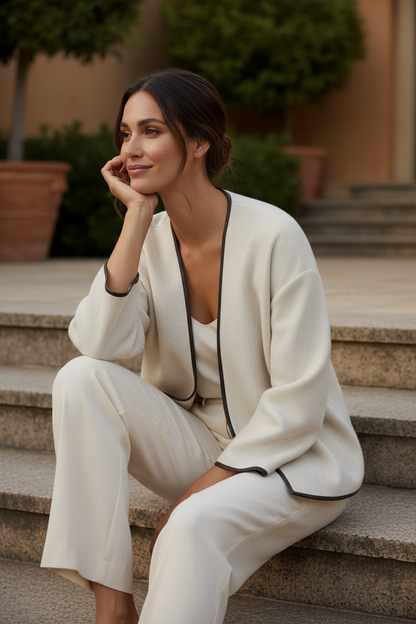 Elegant Casual Jacket with Scarf - Loose Fit