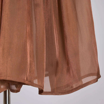 Women's V-neck Lantern Sleeve Fitted Waist Pleated Long Silk Dress with Belt