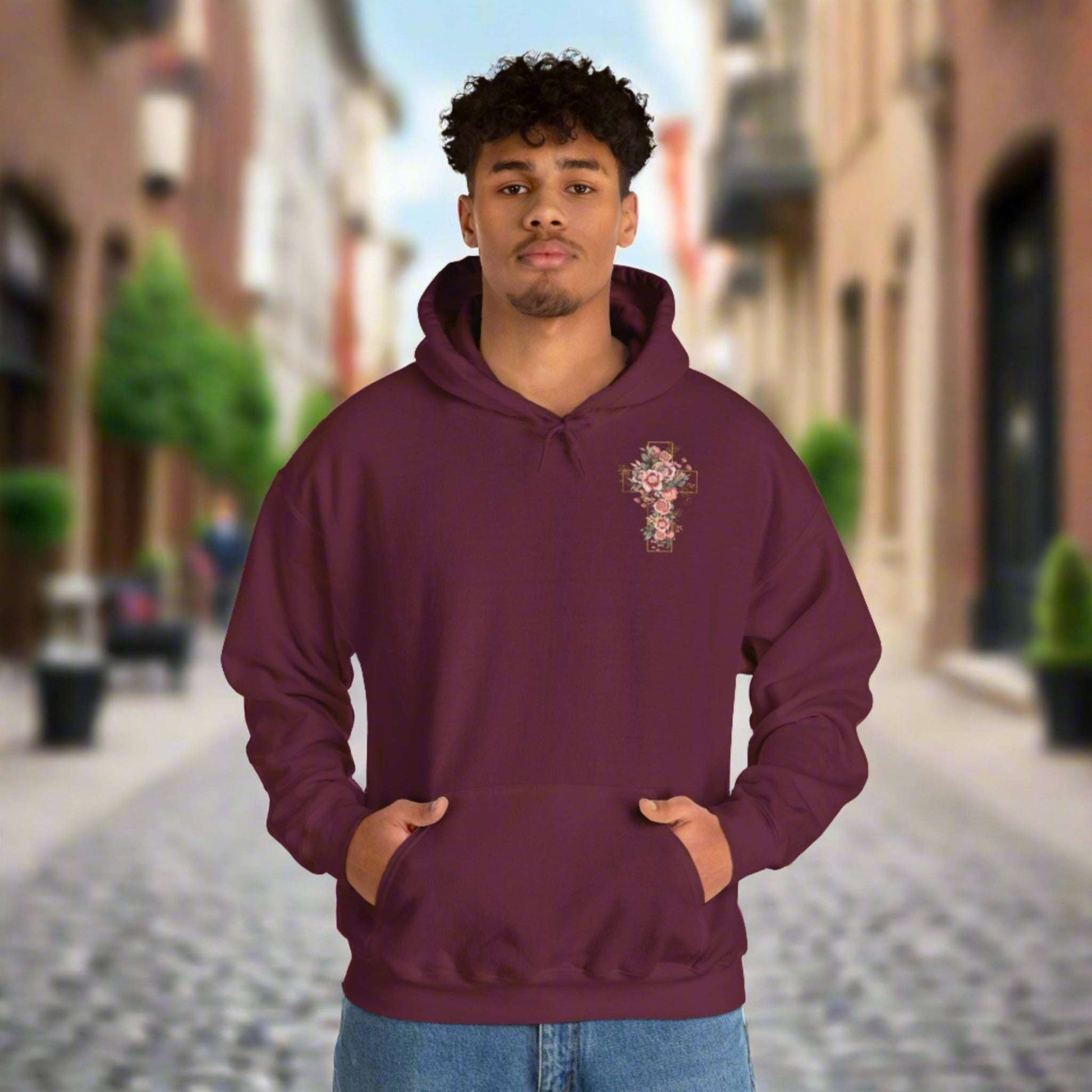 Custom Unisex Blooming Flower Cross Heavy Blend Hoodie | PERSONALIZED - ChoreGirl