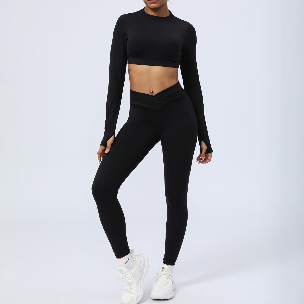 Women's Nude Feel Cross Strap Two-piece Workout Outfit Set - ChoreGirl
