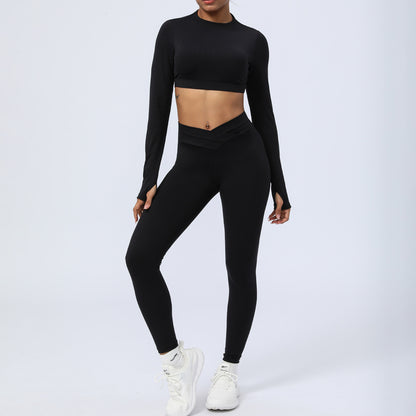 Women's Nude Feel Cross Strap Two-piece Workout Outfit Set - ChoreGirl