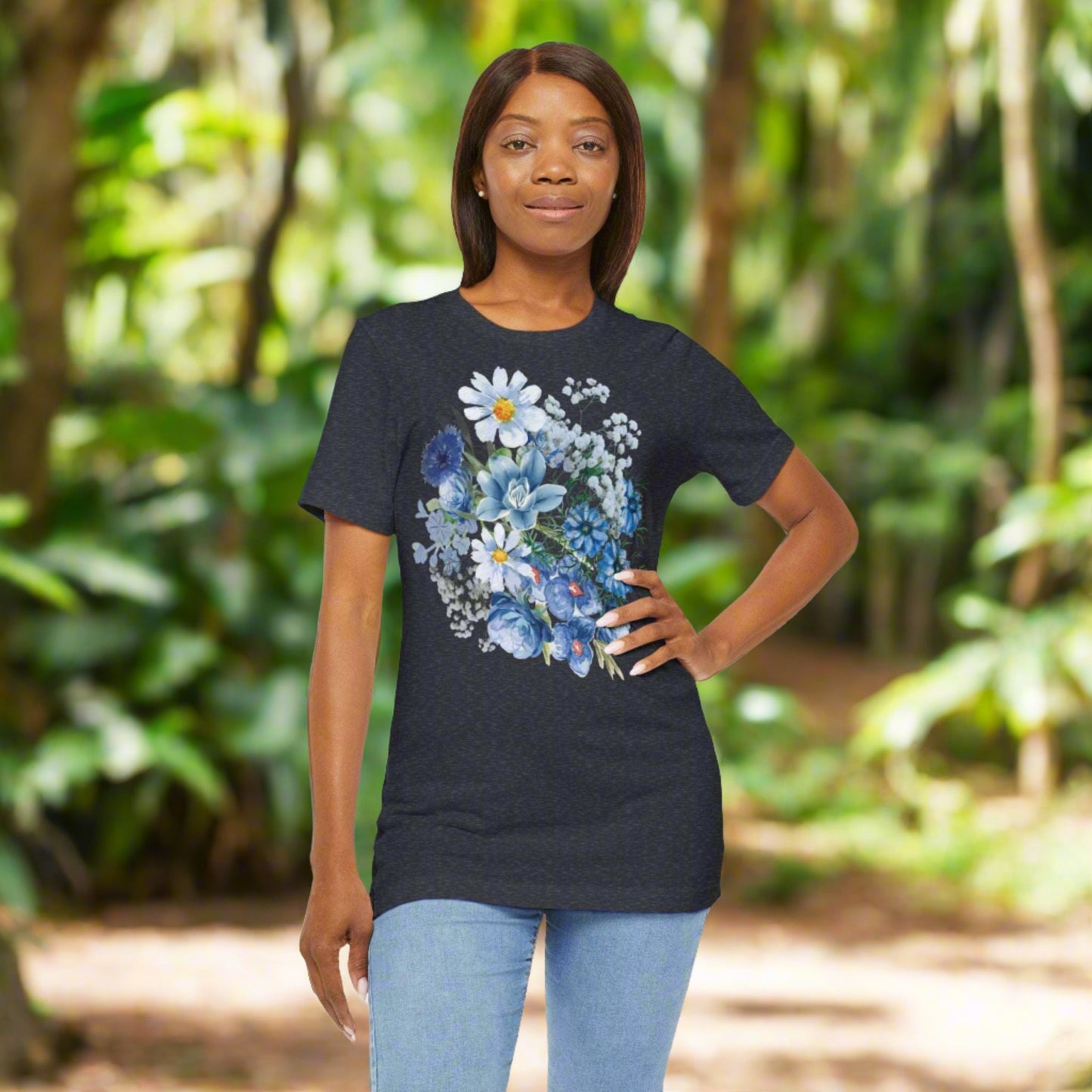 Custom Unisex Vintage Gardening Style Blue Flower Jersey Short Sleeve Tee | PERSONALIZED - ChoreGirl