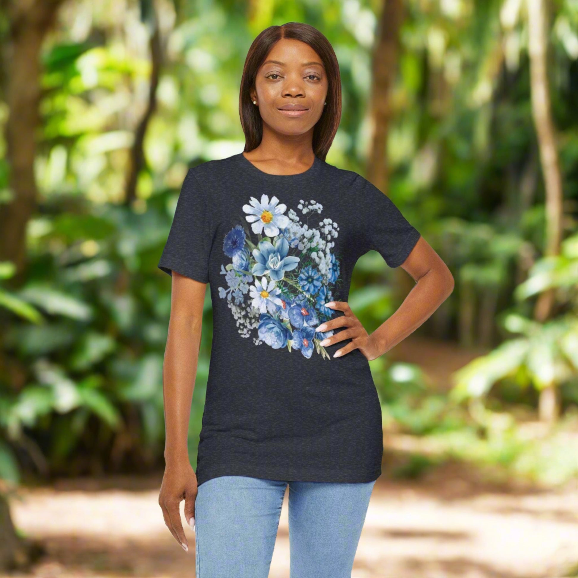 Custom Unisex Vintage Gardening Style Blue Flower Jersey Short Sleeve Tee | PERSONALIZED - ChoreGirl