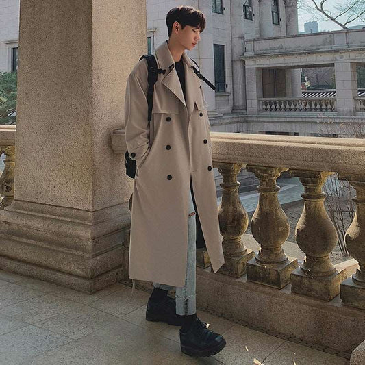 Men's Mid-length Loose Double-breasted Trench Coat - ChoreGirl