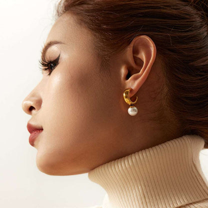 Women's 18K Gold Stainless Steel Glossy C- Shaped Earrings - ChoreGirl