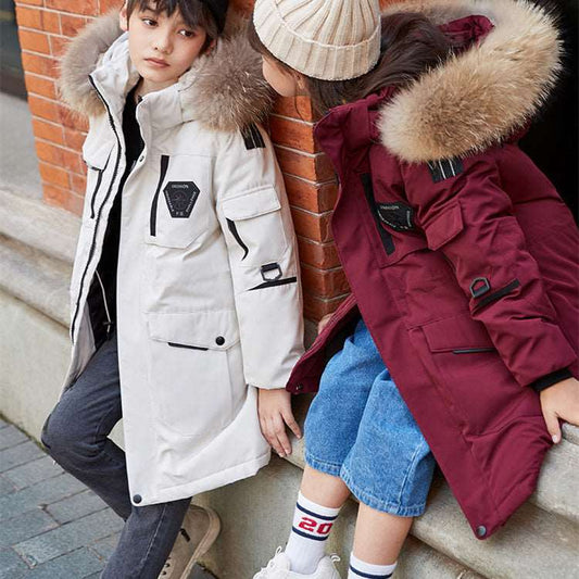 Kids Mid-length Thick Down Coat with Fur - ChoreGirl