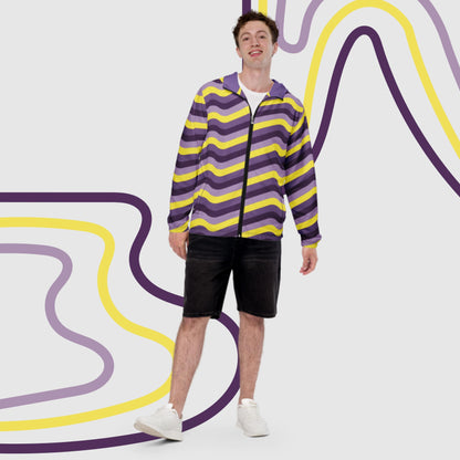 Custom Men’s Retro Wavy Lines Windbreaker Jacket | PERSONALIZED - ChoreGirl