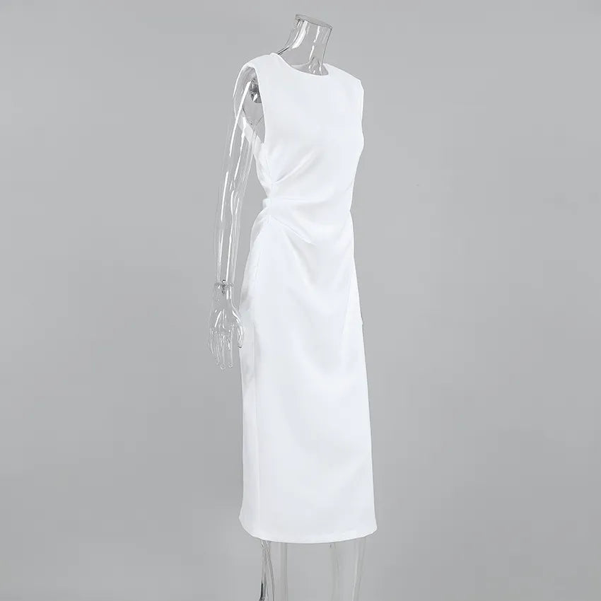 Women's White Elegance Slim-fit Split Midi Dress - ChoreGirl