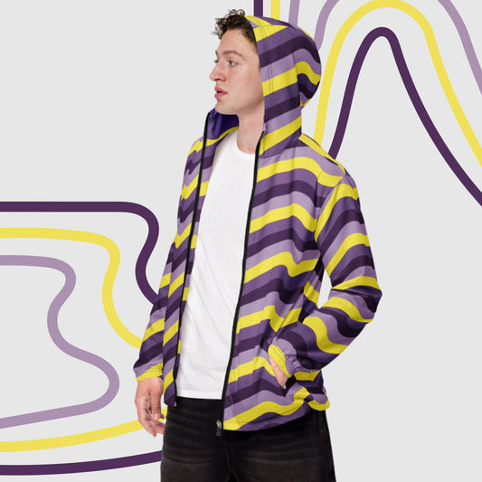 Custom Men’s Retro Wavy Lines Windbreaker Jacket | PERSONALIZED - ChoreGirl