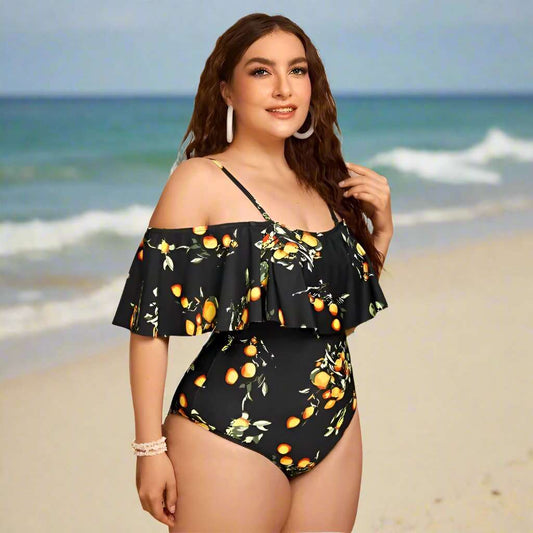 Women's Off-shoulder Ruffle Sleeve One-piece Swimsuit - ChoreGirl