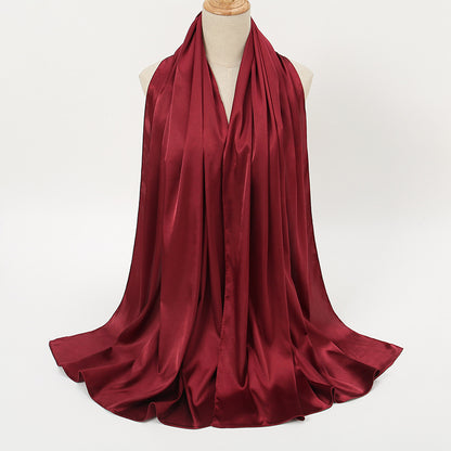 Women's Elegant Pure Color Pearl Satin Scarf - ChoreGirl