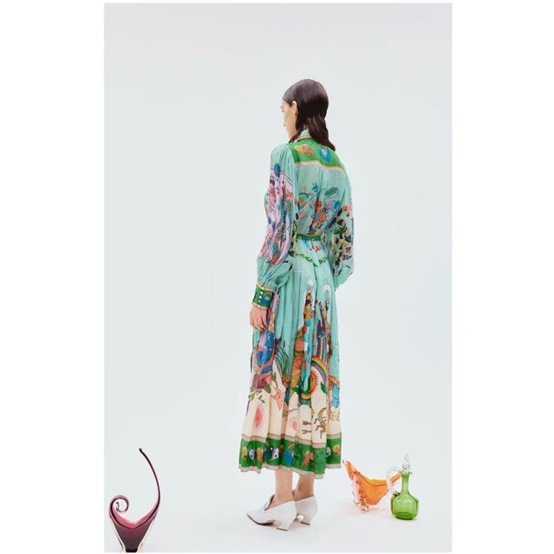 Women's Elegant Shirt Collar Single-breasted Long Dress - ChoreGirl