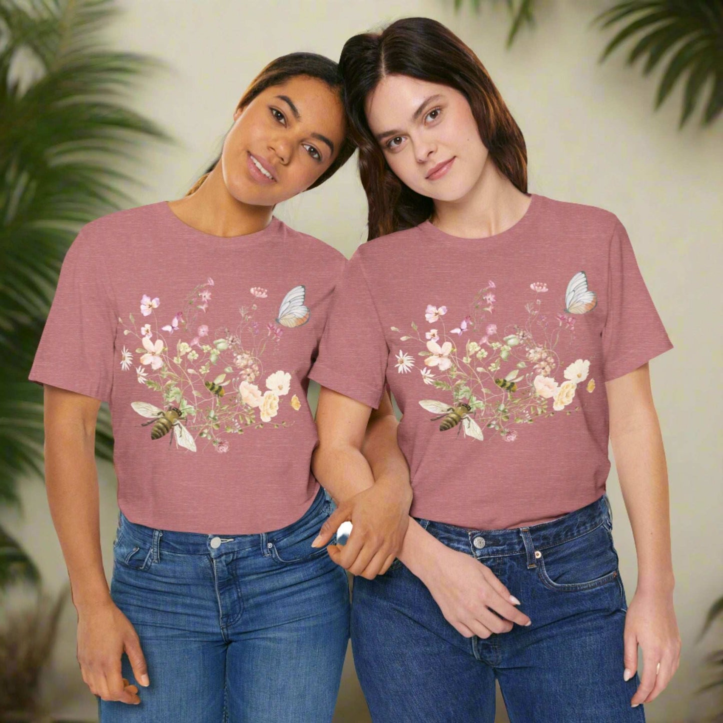 Unisex Vintage Wild Flower and Bee Jersey Short Sleeve Tee - ChoreGirl