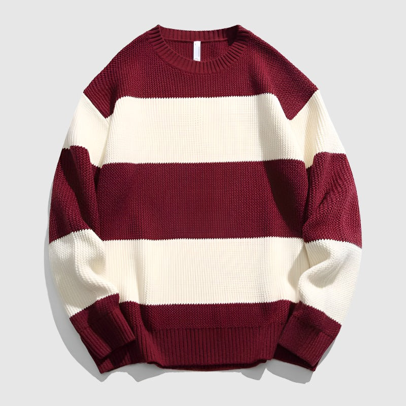 Couples Matching Loose Round Neck Striped Knitted Sweater - ChoreGirl