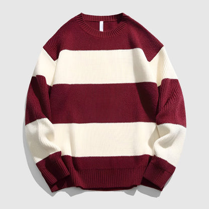 Couples Matching Loose Round Neck Striped Knitted Sweater - ChoreGirl