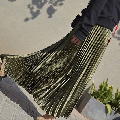 Women's Retro Fashion High Waist Pleated Long Skirt