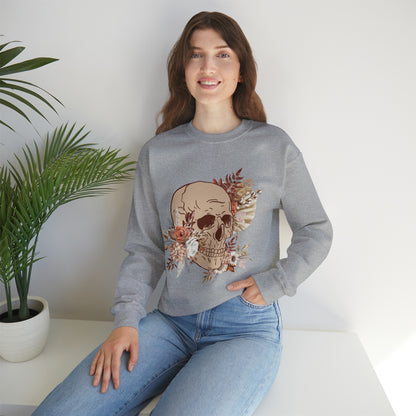 Custom Unisex Vintage Skull and Flower Heavy Blend Crewneck Sweatshirt | PERSONALIZED - ChoreGirl