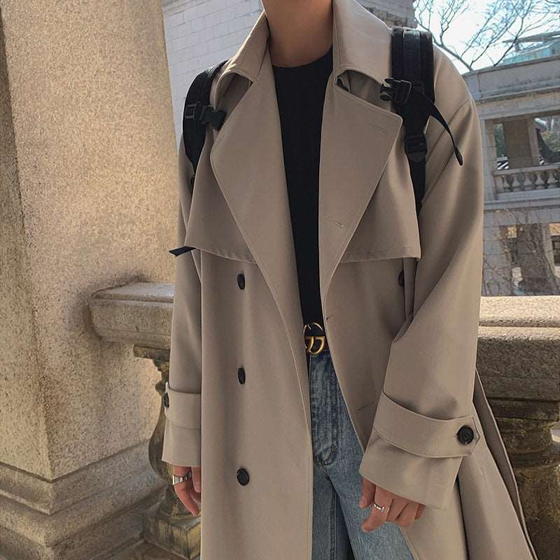 Men's Mid-length Loose Double-breasted Trench Coat - ChoreGirl