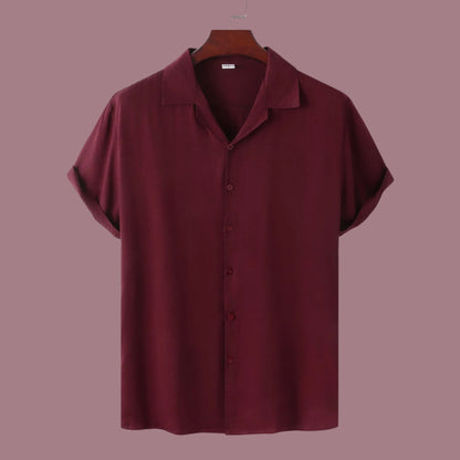 Men's Casual Solid Color Short Sleeved Button-up Shirt - ChoreGirl