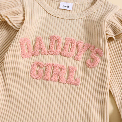 Baby Girl Cute Candy Color Striped and Letter Embroidered Outfit Set - ChoreGirl