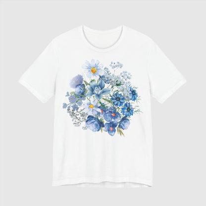 Custom Unisex Vintage Gardening Style Blue Flower Jersey Short Sleeve Tee | PERSONALIZED - ChoreGirl