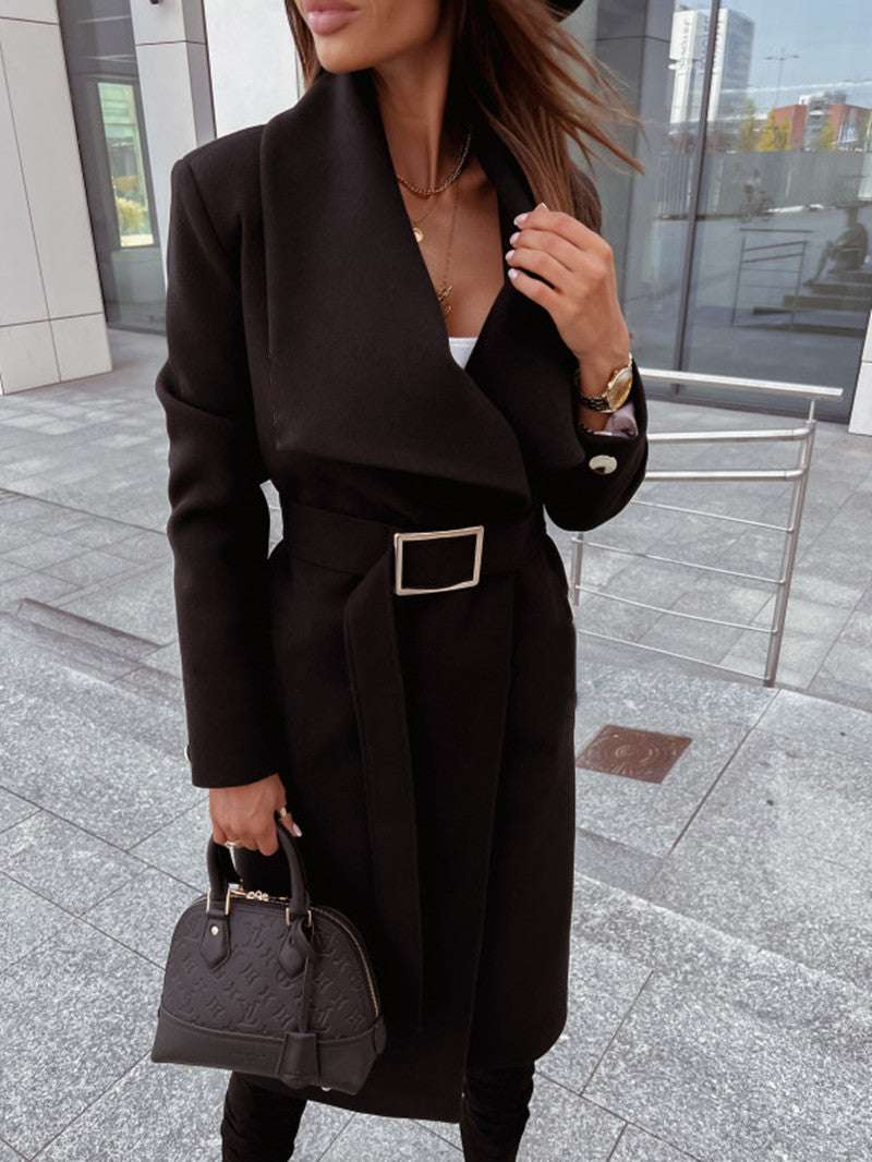 Women's Casual Long Sleeve Button-up V-neck Woolen Coat - ChoreGirl