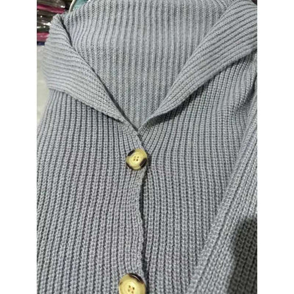 Women's Mid-length Lapel Collar Knitted Button-up Cardigan Jacket - ChoreGirl