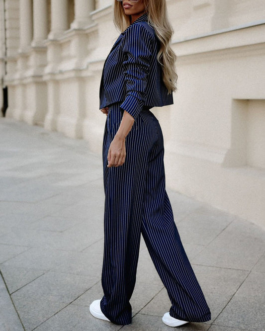 Women's Fashion Straight Pants and Jacket Outfit Set - ChoreGirl