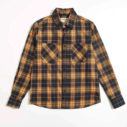 Men's Checkered Pattern Thickened Double Pocket Long Sleeve Button-up Shirt