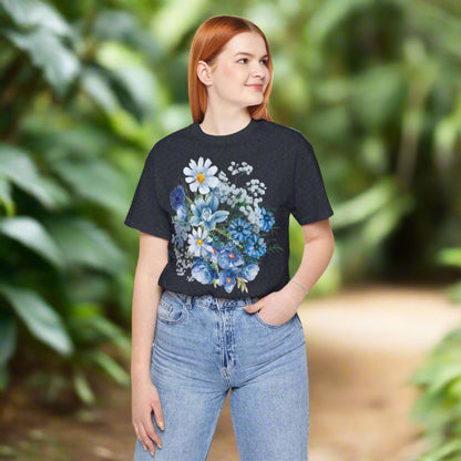 Custom Unisex Vintage Gardening Style Blue Flower Jersey Short Sleeve Tee | PERSONALIZED - ChoreGirl
