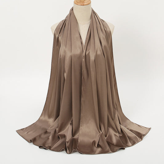 Women's Elegant Pure Color Pearl Satin Scarf - ChoreGirl