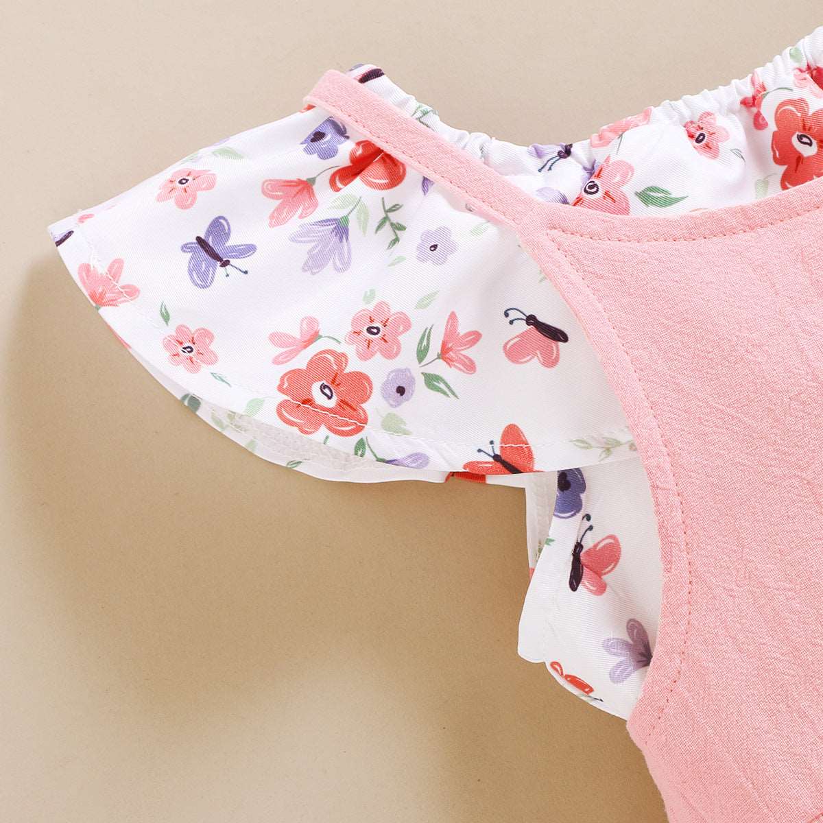 Baby Girl Floral Sleeveless Top and Solid Color Suspender Pants Two-piece Outfit Set - ChoreGirl