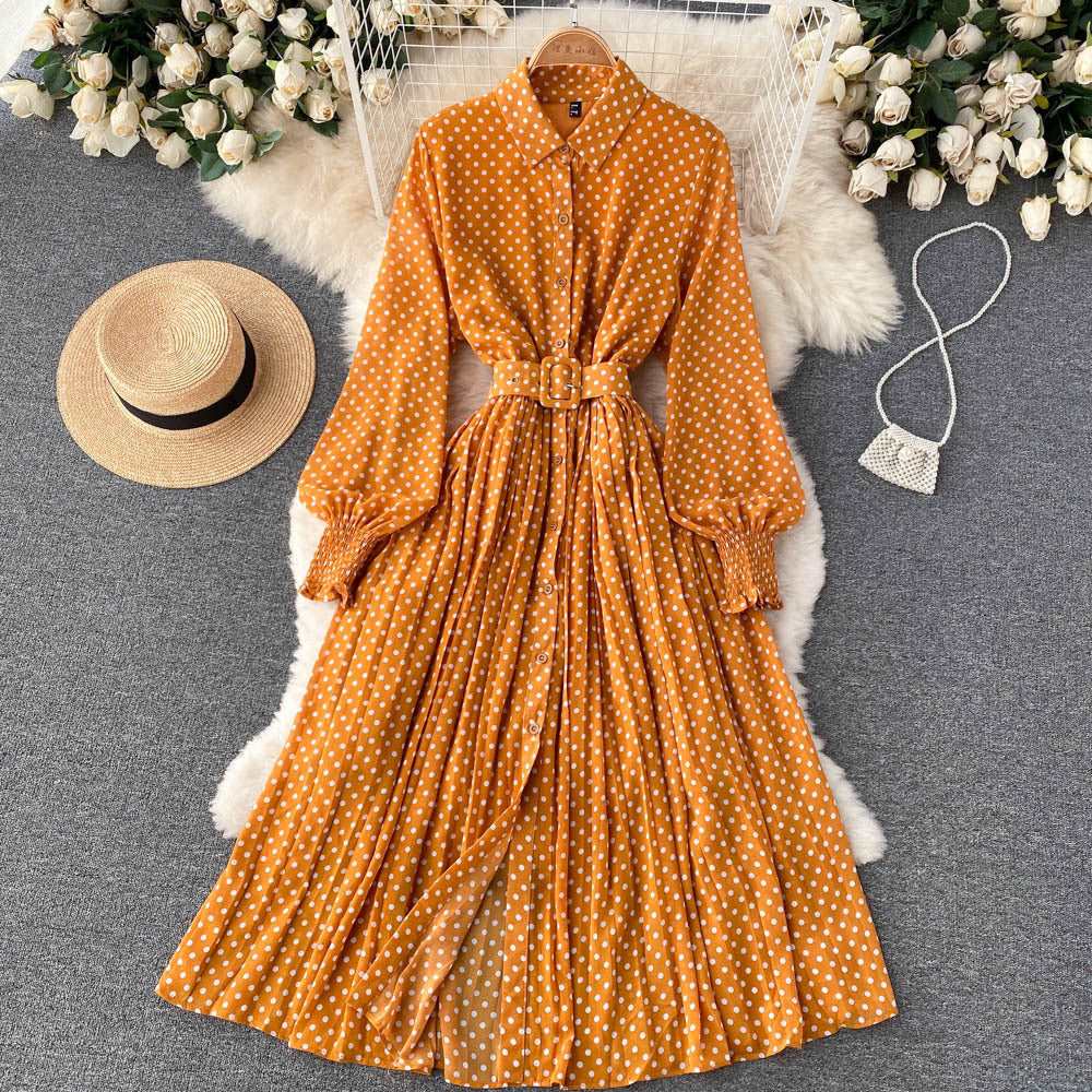 Women's French Style Long Sleeved Plated Skirt Dress - ChoreGirl