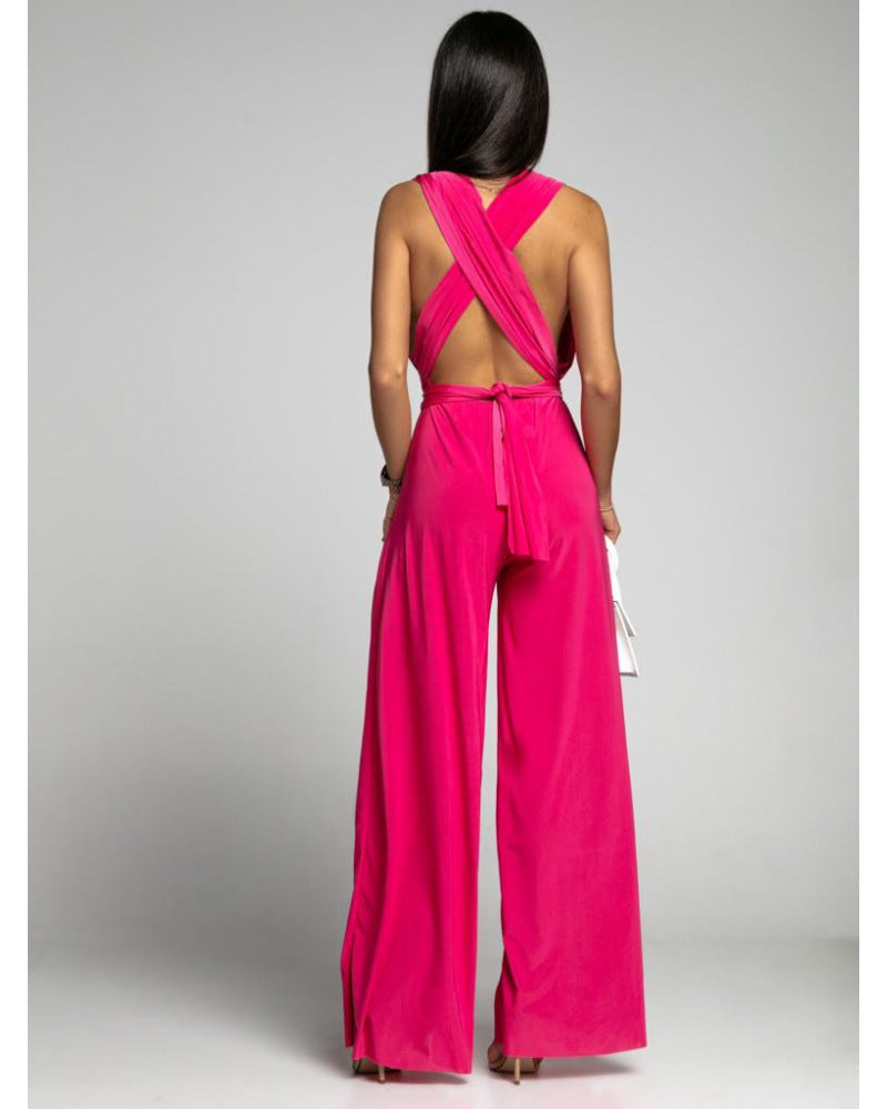 Women's Deep V-neck Sleeveless and Backless One-piece Jumpsuit - ChoreGirl