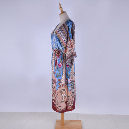 Eleganter, bedruckter Rayon-Bademantel – lockerer Damen-Cardigan