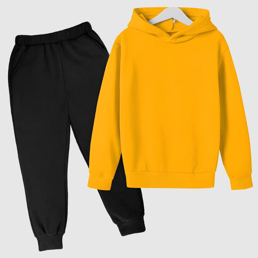 Kids Custom Design Loose Fitting Solid Color Fleece Hoodie and Pants Two-piece Outfit Set | PERSONALIZED - ChoreGirl