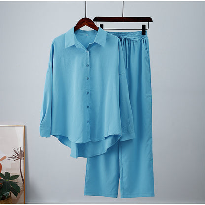 Women's Casual Loose Elastic Long-sleeved Shirt and Wide-leg Pants Outfit Set - ChoreGirl