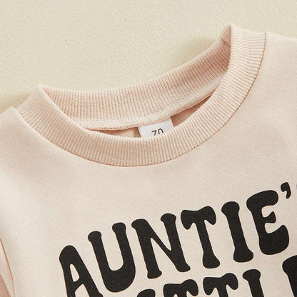 Baby Auntie's Little Bestie Print Long-sleeved Sweatshirt and Pants Two-piece Outfit Set - ChoreGirl