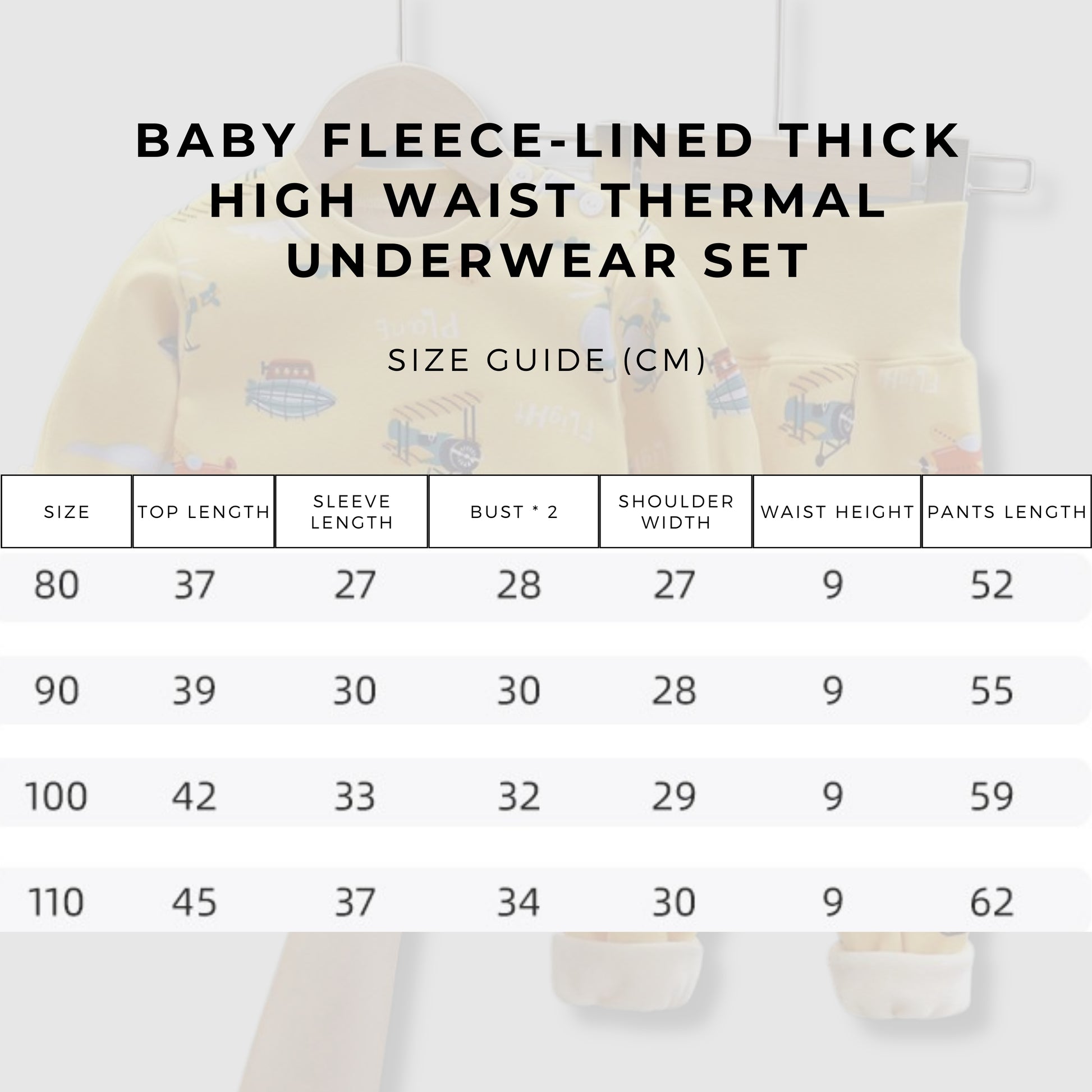 Baby Fleece-lined Thick High Waist Thermal Underwear Set - ChoreGirl