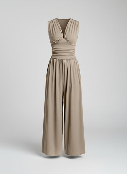 Beige jumpsuit on a white background