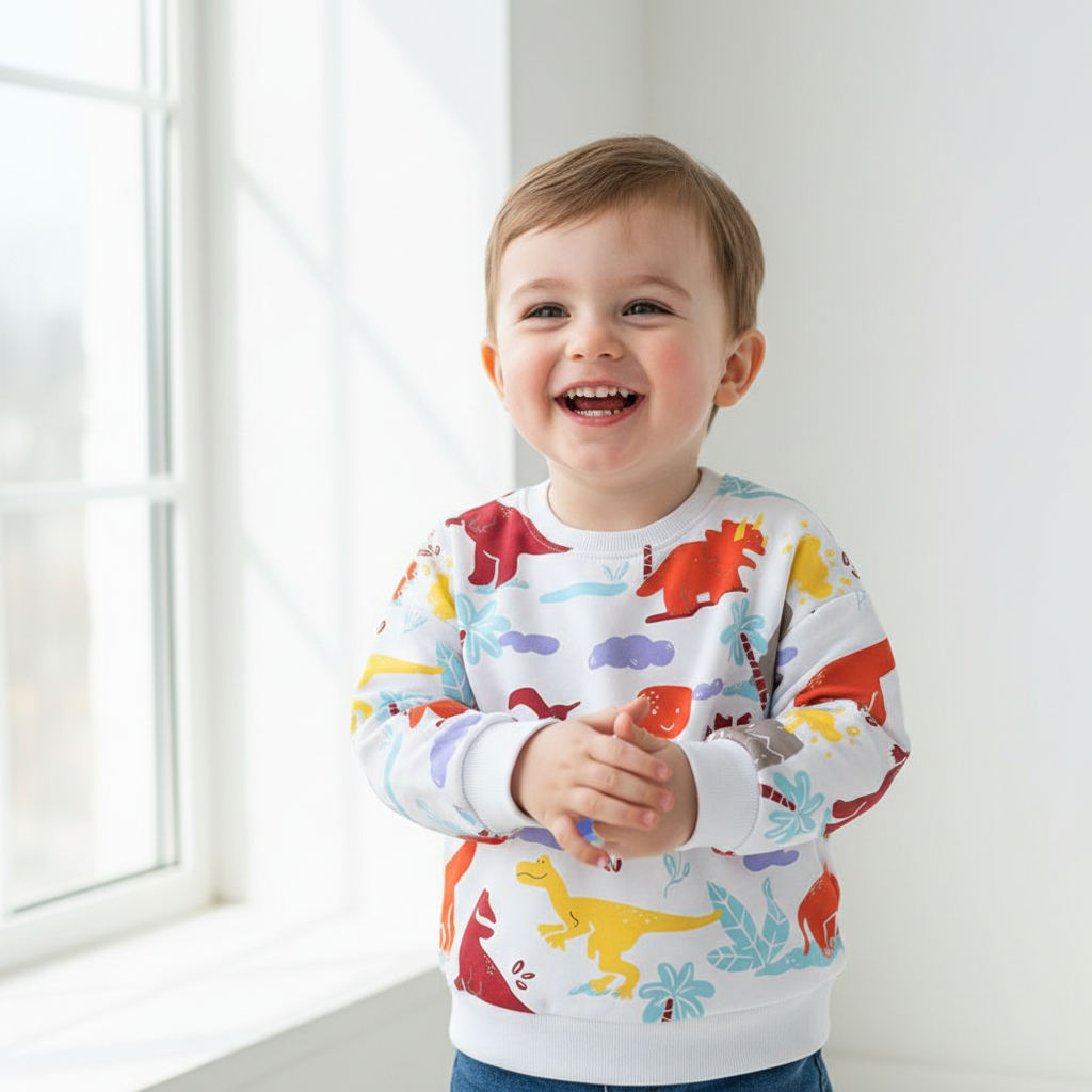 Boys Cotton Dinosaur Sweatshirt - Long Sleeve Pullover