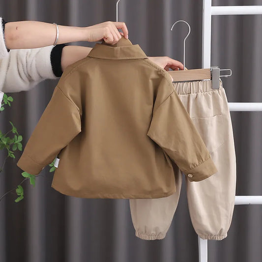 Boy's Long Sleeve Shirt, Top and Pants Three-piece Outfit Set - ChoreGirl