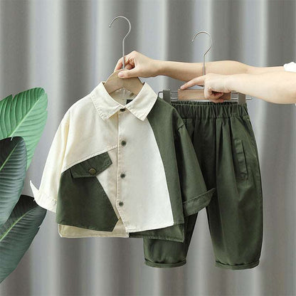Boy's Loose Fit Long Sleeve Shirt and Pants Two-piece Outfit Set - ChoreGirl